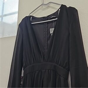 Bebe Black Ruched Plunge Neck Gown